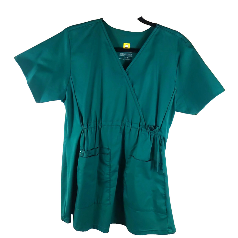 Wonder Wink Wonder Work Women's Scrub Top Size Large Green Tie Waist